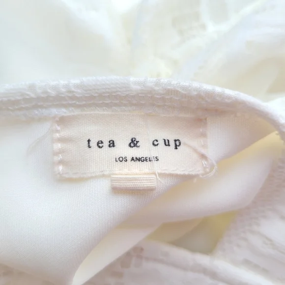 Tea n Cup White Lace Open Back Mini Dress Sheer Sleeve Size XS Bride Rehearsal - Picture 10 of 14